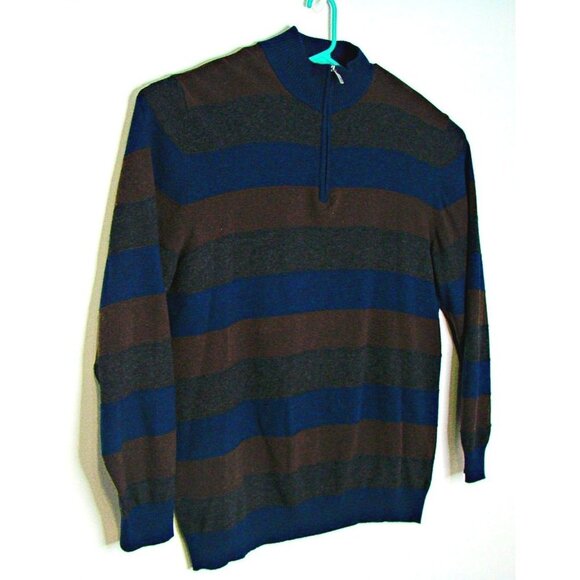 Mens Enzo Mantovani Quarter Zip Wool Cashmere Blend Sweater Blue Brown Gray XXL - Picture 2 of 10